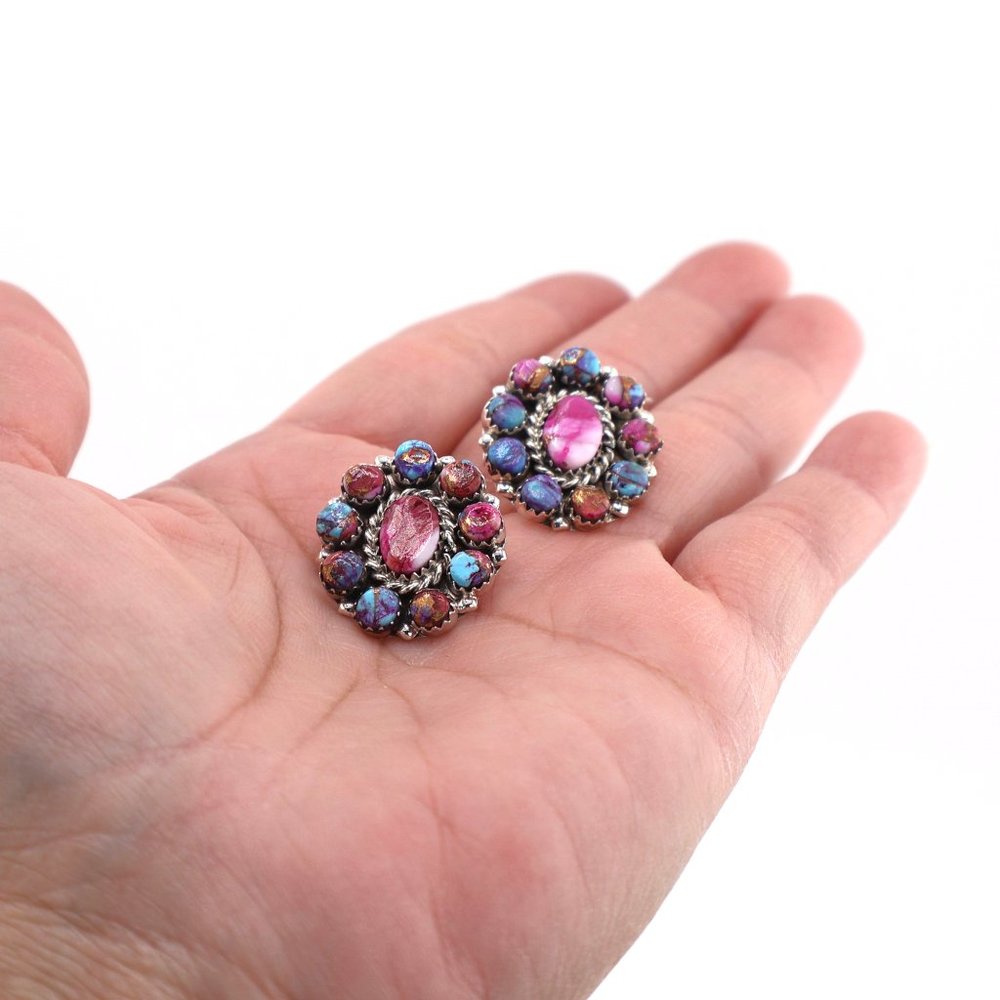Navajo Earrings Native American Jewelry Pink Spiny Oyster Shell Sterling Silver* - Picture 8 of 12